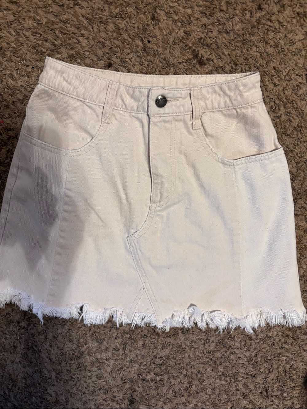 Free People Ivory Denim Mini with Button Front